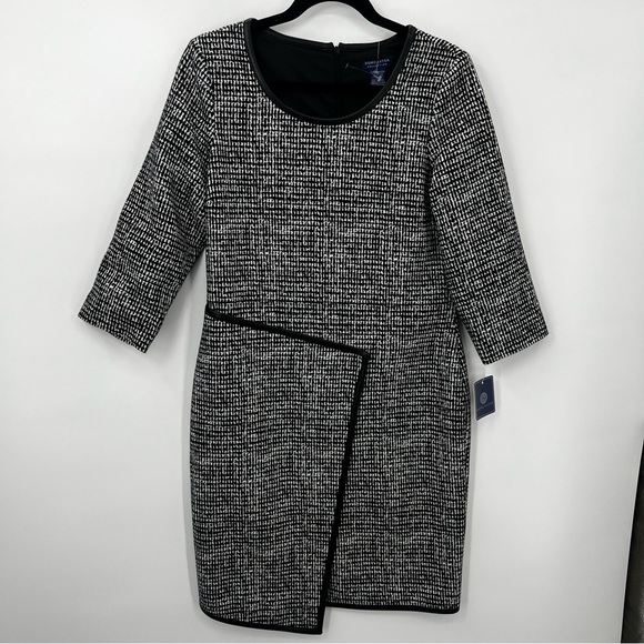 NWT Doncaster Tweed Asymmetrical Black Mini Dress Sheath Bodycon Size 6 Plaid - Picture 8 of 13